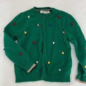 Mini Boden Green Cardigan with Colorful Pom Poms